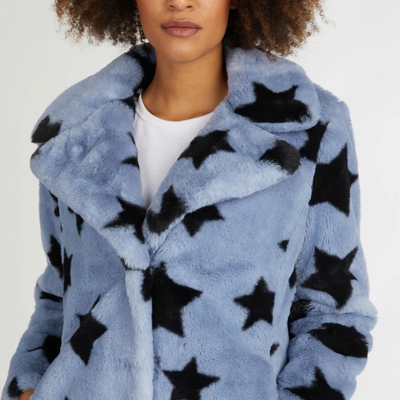 NVLT Star Print Faux Fur Jacket ✨ Blue Size Small - Picture 2 of 13